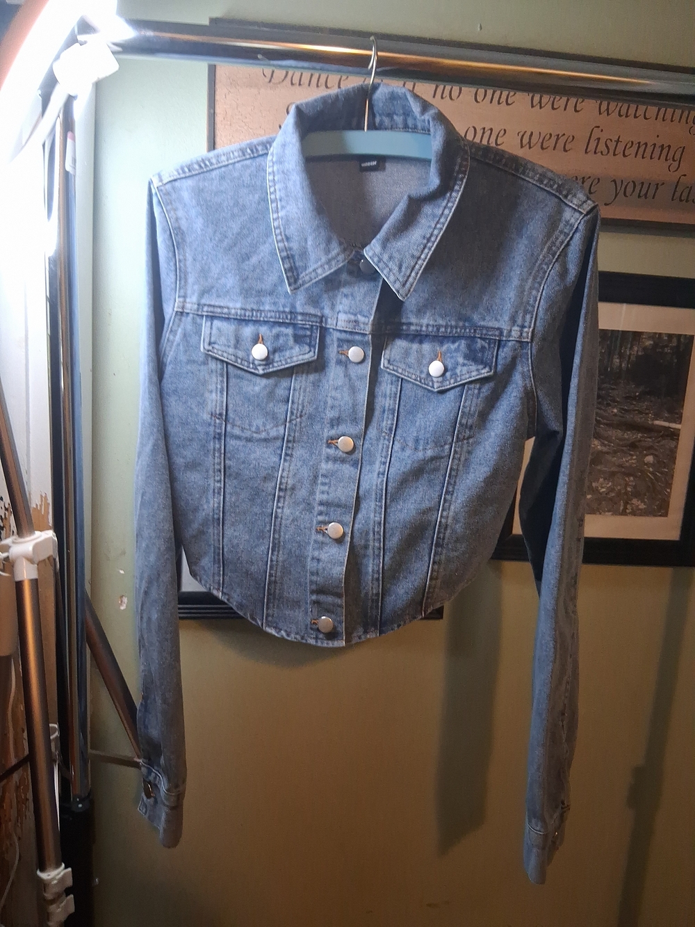 Windsor Cropped Blue Denim Jacket - Women Size Large Cotton Blend